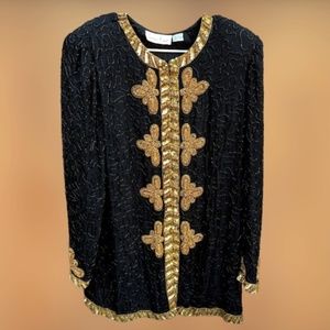 Vintage Black, Gold & White Beaded and Sequined Jacket